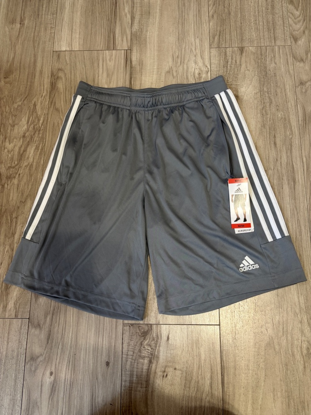 adidas Men’s Gray Athletic Shorts with White 3-Stripes